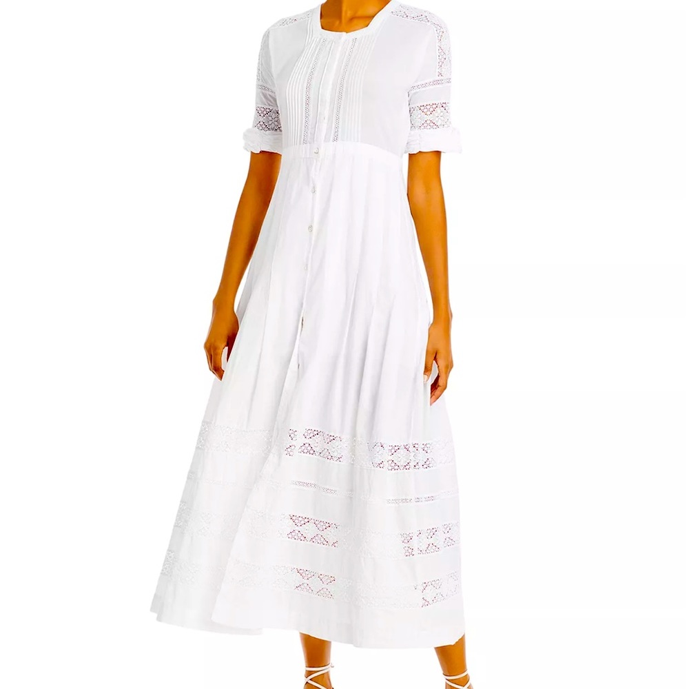 LoveShackFancy
Edie Lace Short Sleeve Midi Shirt Dress